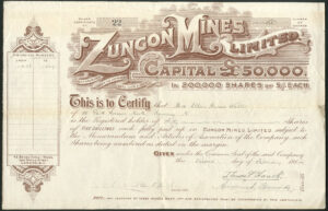 Nigeria: Zungon Mines Ltd., 5 shilling shares, 1914