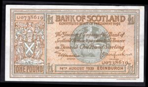 Scotland, Bank of Scotland, £1, 24-8-1939 (PMS BA95b). GVF.