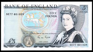 Bank of England, Gill, £5, (1988), last series SE77 601024 (Duggleby B353). GEF.