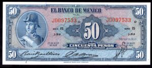 Mexico, Banco de Mexico, 50 pesos, 20-5-1959, J0097533 (WPM 49l). UNC.