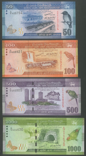Sri Lanka, Central Bank, short set of 50, 100, 500 & 1000 rupees, 1-1-2010 (Pick 124-127), UNC