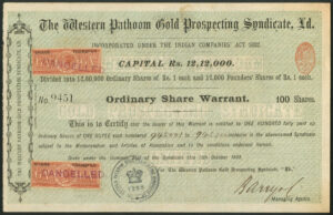 India: Western Patkoom Gold Prospecting Syndicate Ltd., 100 ordinary shares, 1890