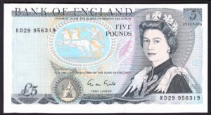 Bank of England, Gill, £5, (1988), RD29 956319 (Duggleby B353). GEF.