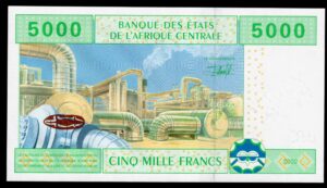 Gabon, Banque des Etats de L'Afrique Centrale, 5,000 francs, 2002, 021243439 (WPM 409A). UNC. - Image 2