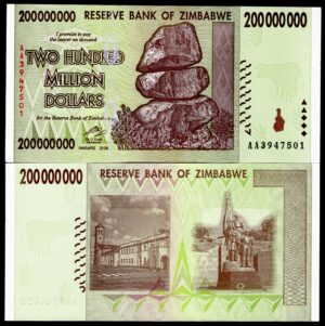 Zimbabwe, Reserve Bank, 200,000,000 dollars, 2008, series AA (Pick82). UNC x 10