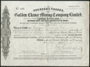 Australia: Golden Chance Mining Company Limited, £1 founders shares, 1888