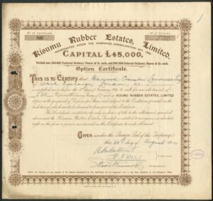 British East Africa: Kisumu Rubber Estates Limited, preferred ordinary shares, 1910