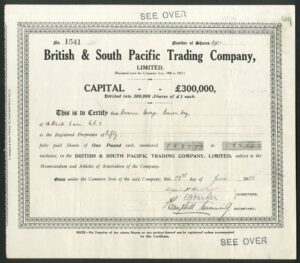 Chile: British & South Pacific Trading Co. Ltd., £1 shares, 1928