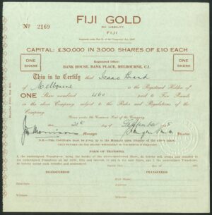 Fiji: Fiji Gold NL, 1 share, 1935