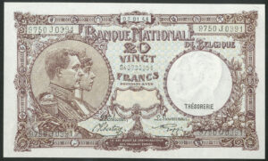 Belgium, Banque Nationale, 20 francs, 3-1-1944 (Pick 111). AUNC.