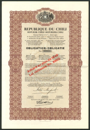 Chile: 1930 6% Exterior Gold Loan, 200 Swiss francs
