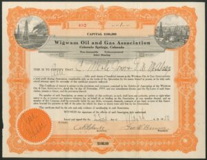 USA: Wigwam Oil and Gas Association, $100 shares, 1920