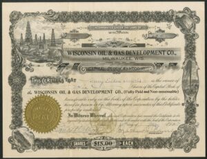 USA: Wisconsin Oil & Gas Development Co., $15 shares, 1918