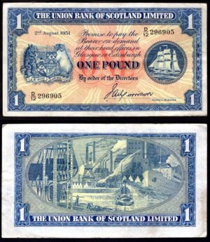 Union Bank of Scotland, £1, 2-8-1951, D/12 296905 (PMS UB68a). NVF. - Image 1