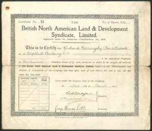 Canada: British North American Land & Development Syndicate Ltd., £1 ordinary shares, 1911