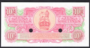 GB Military, British Armed Forces, 10 shillings, 396949 (1956). Punch hole cancelled (WPM M28a). AU-UNC. - Image 2