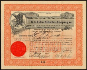 USA: B. & J. Tire & Rubber Company Inc., preferred stock, 1914