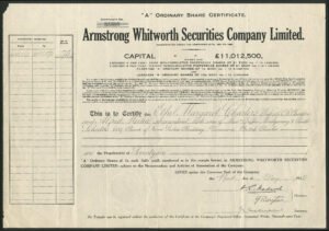 Armstrong Whitworth Securities Co. Ltd., 'A' ordinary shares of £1, 193[2], black