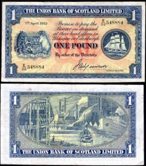 Scotland, Union Bank of Scotland, £1, 7-4-1952, E/22 548884 (PMS UB68a). F-VF. - Image 1