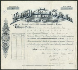 India: Eastern Development Corporation Ltd., £1 shares, 1913