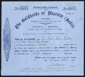 India, Goldfields of Dharwar (India) Ltd., £1 shares, 1907