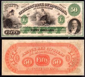 USA, Citizens' Bank of Louisiana, New Orleans, $50, unissued (1860s) (Haxby 15-G72a). AU. - Image 1