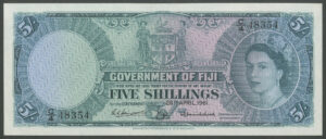 Fiji, Government, 5 shillings, 28th April 1961, C/4 48354 (Pick 51b). UNC
