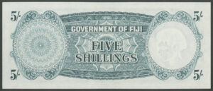 Fiji, Government, 5 shillings, 28th April 1961, C/4 48354 (Pick 51b). UNC - Image 2