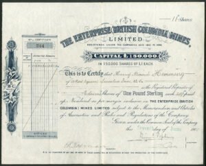 Canada: Enterprise (British Columbia) Mines Ltd., £1 shares, 1900