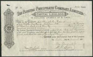 U.S.A: Florida Phosphate Company Ltd., £1 shares, 1891