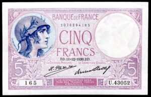 France, Banque de France, 5 francs, 11-12-1930, 1076294165, (Pick 72d). GVF.