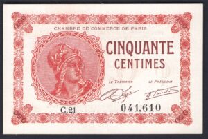 France, Chambre de Commerce, Paris, 50 centimes (Circa 1920), C.21 041,610. AU.