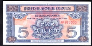 GB Military, British Armed Forces, 5 shillings (1961), unthreaded variety,  CD/1 965055 (WPM M20c). AU-UNC.