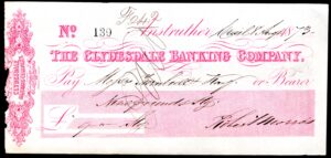 Clydesdale Banking Company, Anstruther branch, used bearer cheque, 18[73].