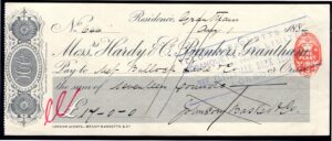 Messrs Hardy & Co., Bankers, Grantham, used Order cheque, 18[84].