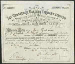 Grosvenor Gallery Library Ltd., £5 shares, 1880