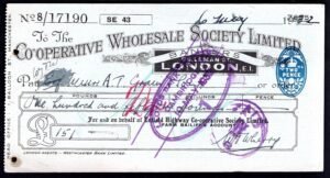 Co-operative Wholesale Society Ltd., used cheque, 19[31], For Enfield Highway Co-operative Society Ltd. - Image 1