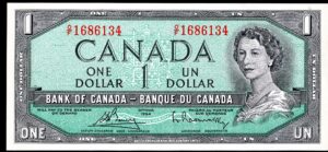 Canada, Bank of Canada, $1, 1954, O/F 1686134 (Pick 75c). GEF.