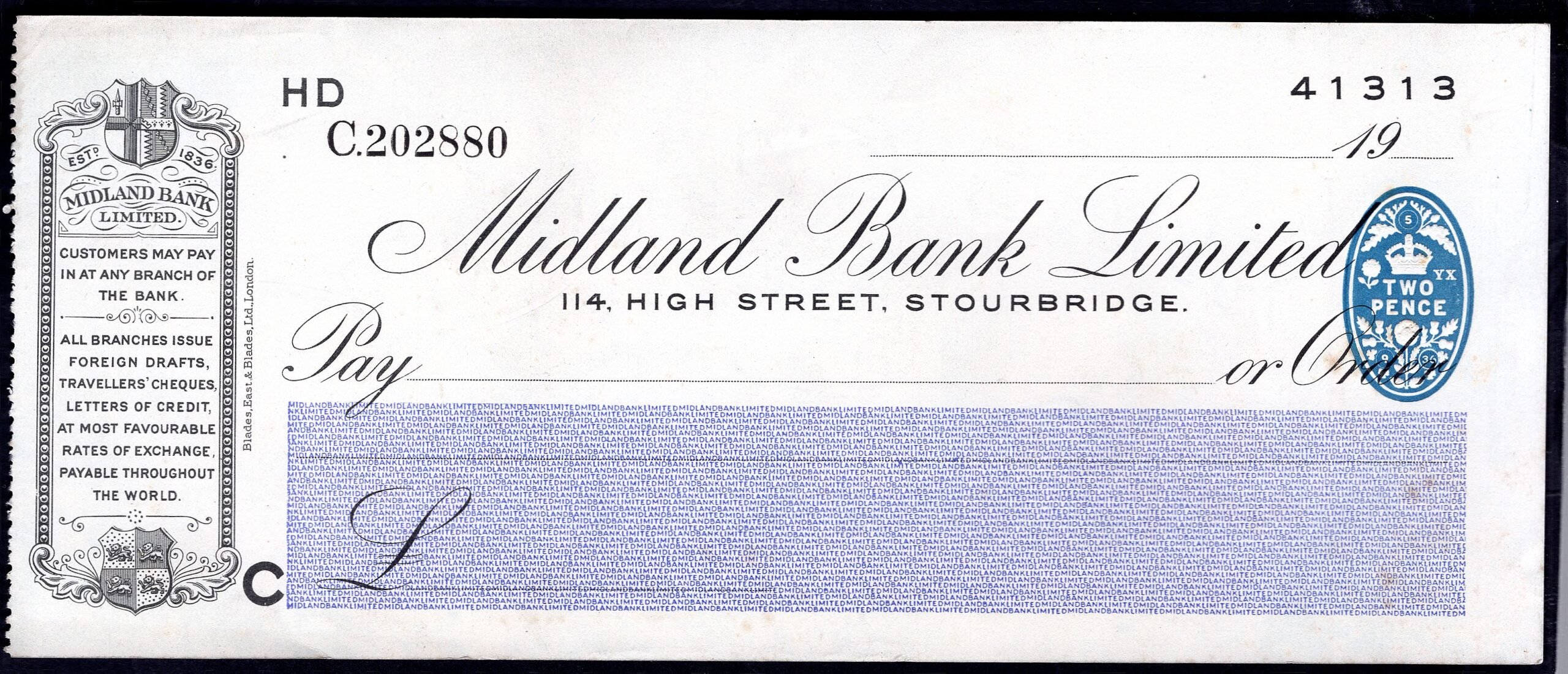Midland Bank Limited, High Street, Stourbridge branch, 19[36], unused ...