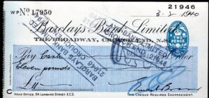 Barclays Bank Limited, The Broadway, Crouch End, N.8. London, 19[39], used cheque. - Image 1