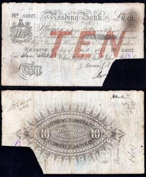 Reading Bank, Reading (Chas Stephens, Fredk John Blandy & Francis C. Barnett), £10, 18[83], Fine.