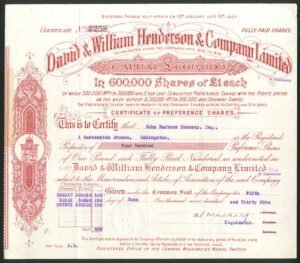 Scotland: David & William Henderson & Company Ltd., £1 shares, 1935