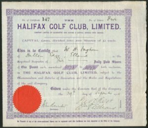 Halifax Golf Club Ltd., £1 shares, 1905