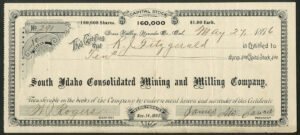 U.S.A - California: South Idaho Consolidated Mining and Milling Co., Grass Valley District, $1 shares, 1896