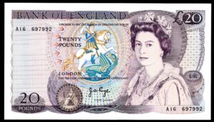 Bank of England, J.B.Page, £20 (1970), first series A16 697992 (Duggleby B328). AU. - Image 1