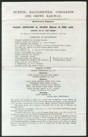 Buxton, Macclesfield, Congleton and Crewe Railway, 4 page prospectus, 1845 - Image 1