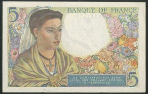 France, Banque de France, 5 francs, 5-8-1943 (Pick 98a). AUNC. - Image 2