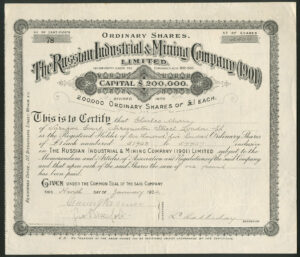 Russia: Russian Industrial & Mining Company (1901) Ltd., £1 shares, 1902