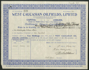 Russia: West Caucasian Oilfields Ltd., 10 shilling shares, 1915