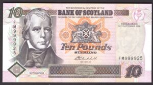Scotland, Bank of Scotland, £10, 24-9-2004, last series, very high number FM999925 (PMS BA123e). AUNC